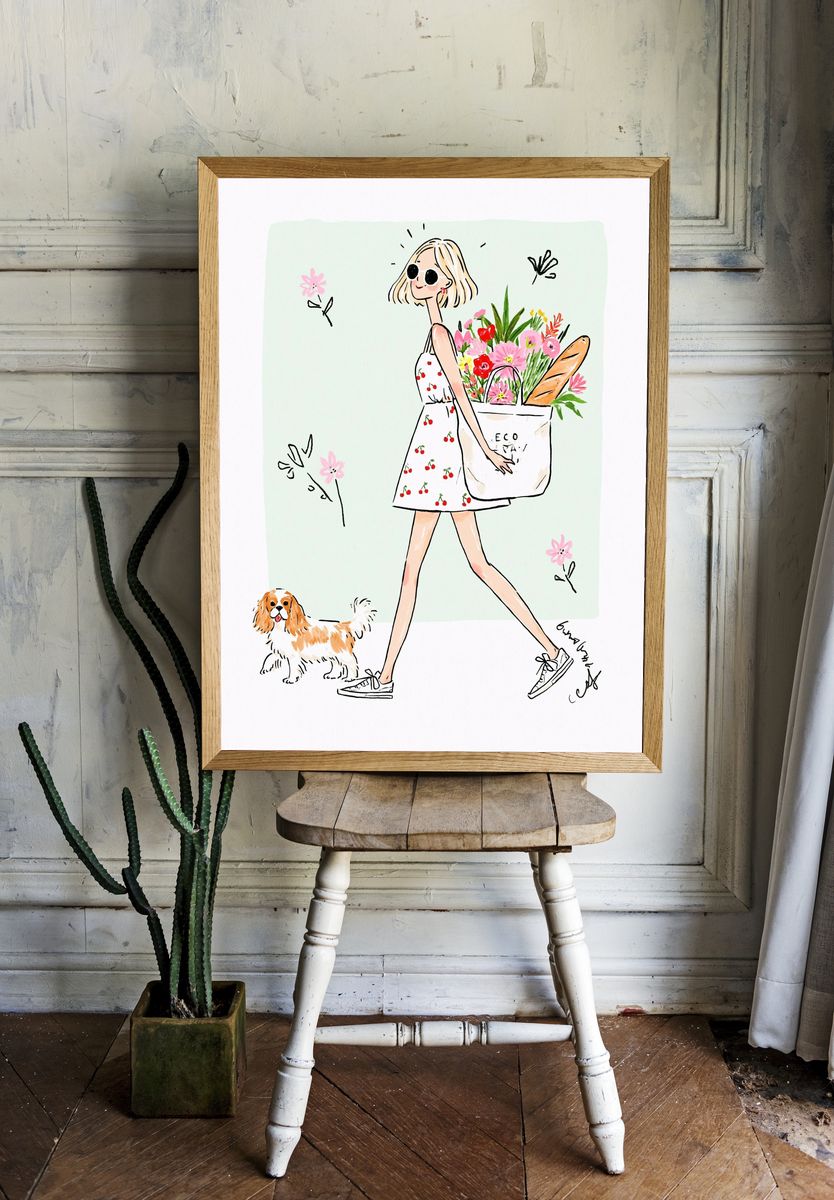 Eco Shopper Girl Illustration Poster. room preview