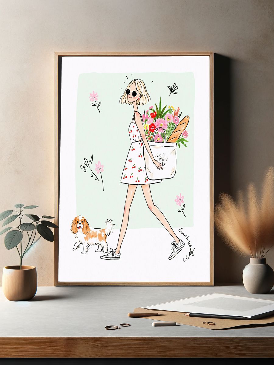 Eco Shopper Girl Illustration Poster. — room view 2