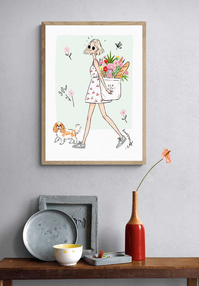 Eco Shopper Girl Illustration Poster. — room view 3