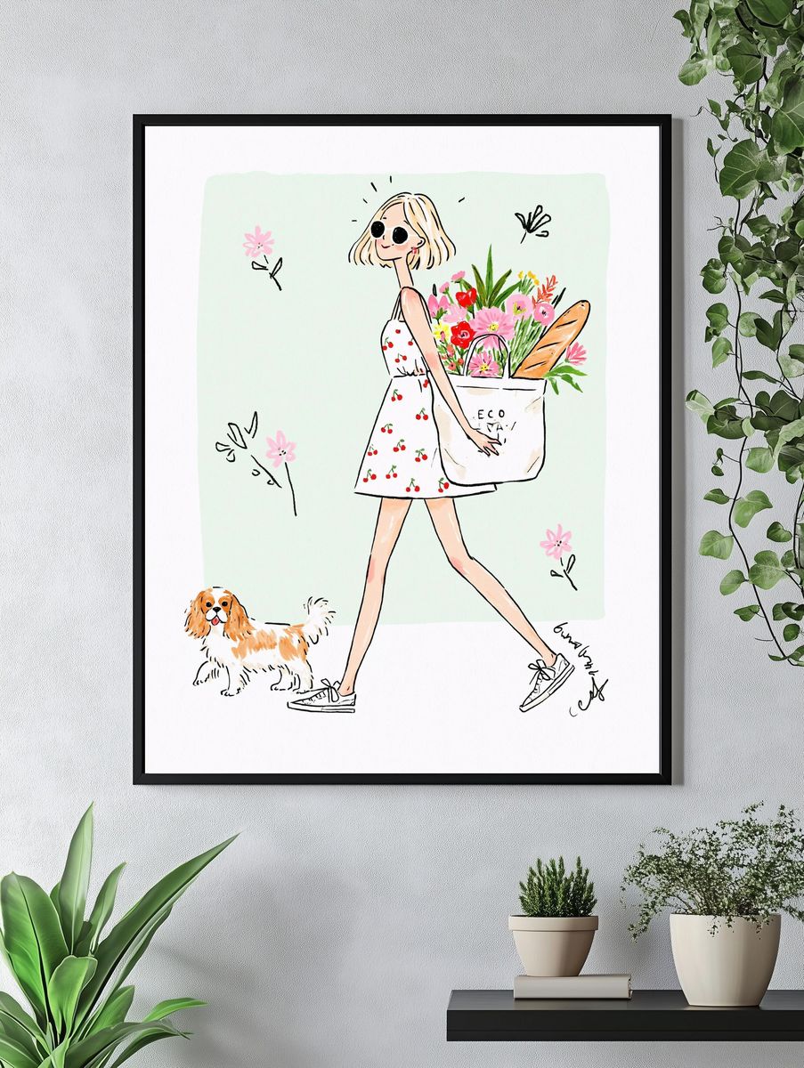 Eco Shopper Girl Illustration Poster. — room view 4