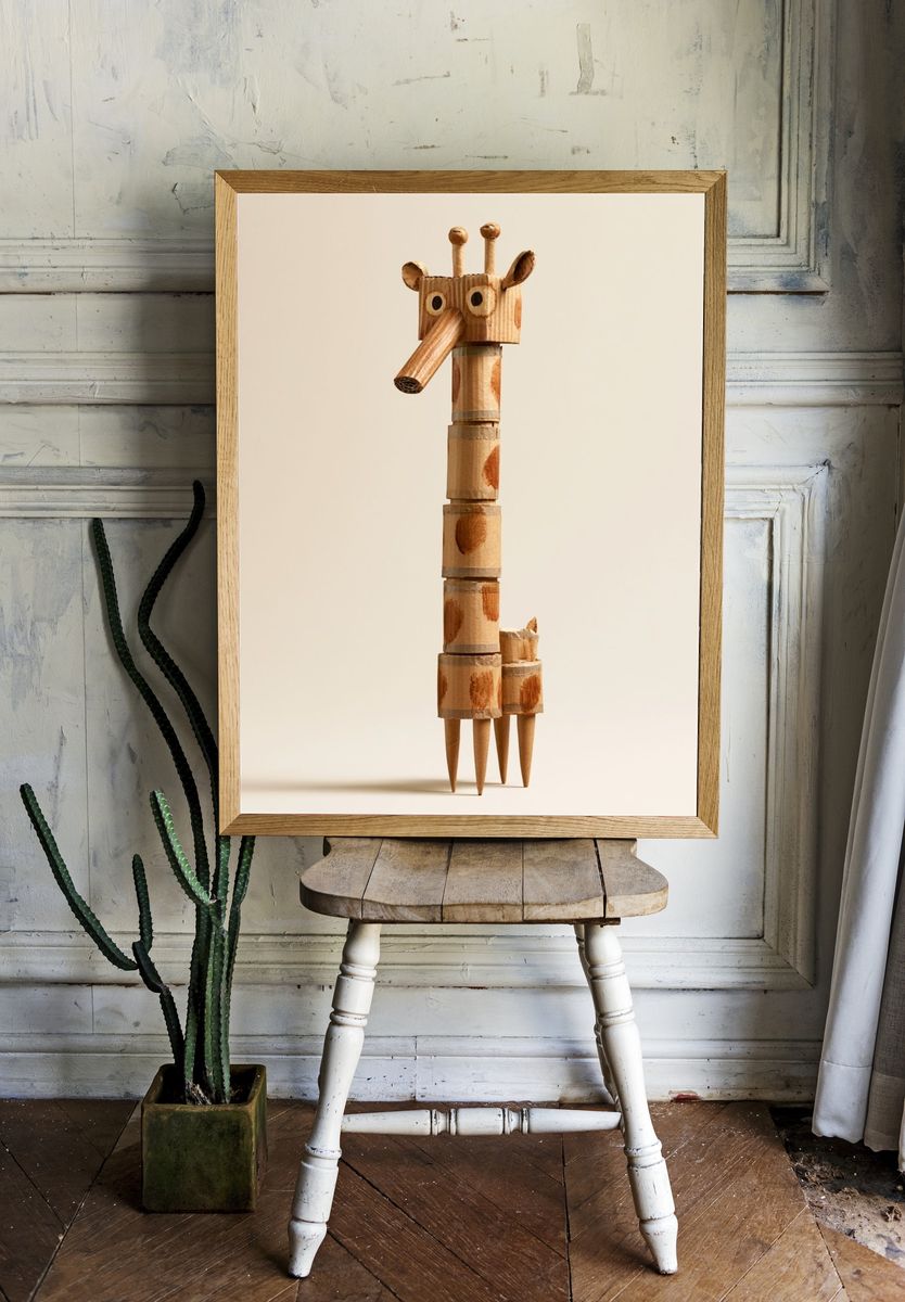 Cardboard Giraffe Illustration Poster. — room view 1