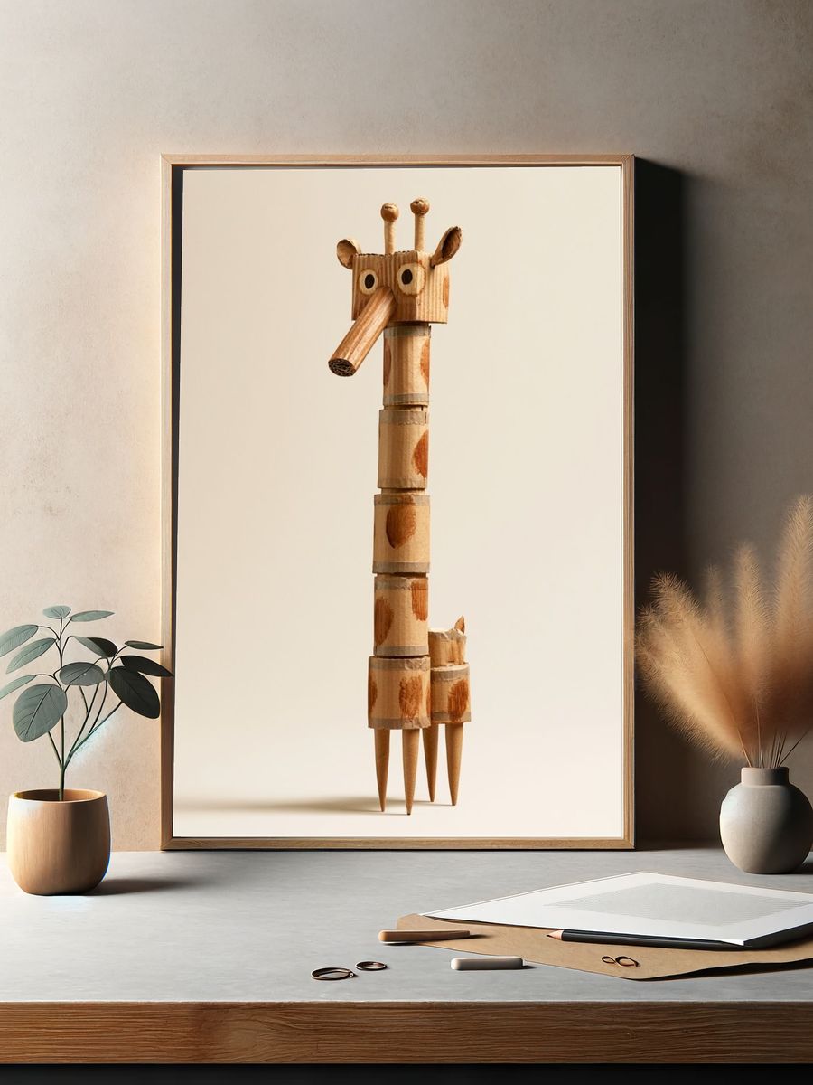 Cardboard Giraffe Illustration Poster. — room view 2