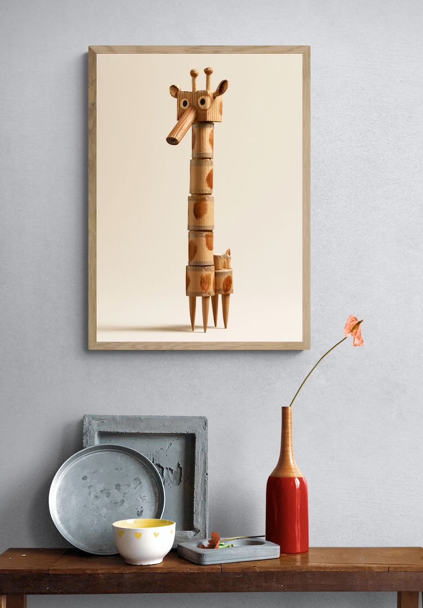Cardboard Giraffe Illustration Poster. — room view 3