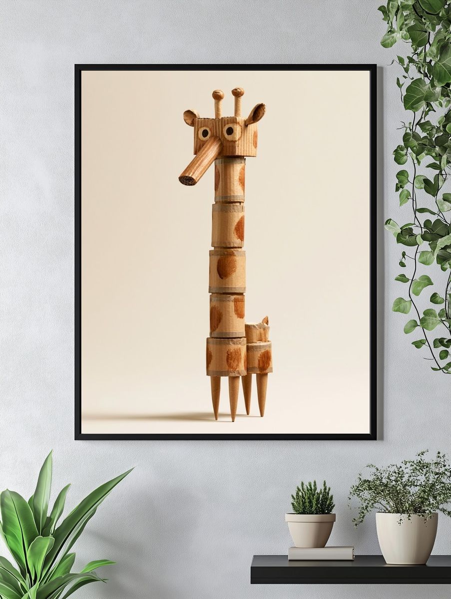 Cardboard Giraffe Illustration Poster. — room view 4