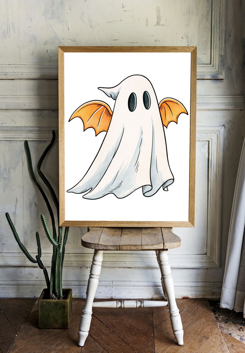 Cute Ghost Bat Cartoon Poster. — room view 1