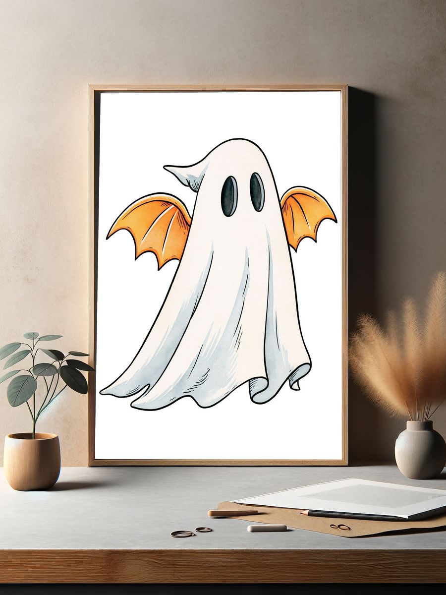 Cute Ghost Bat Cartoon Poster. — room view 2