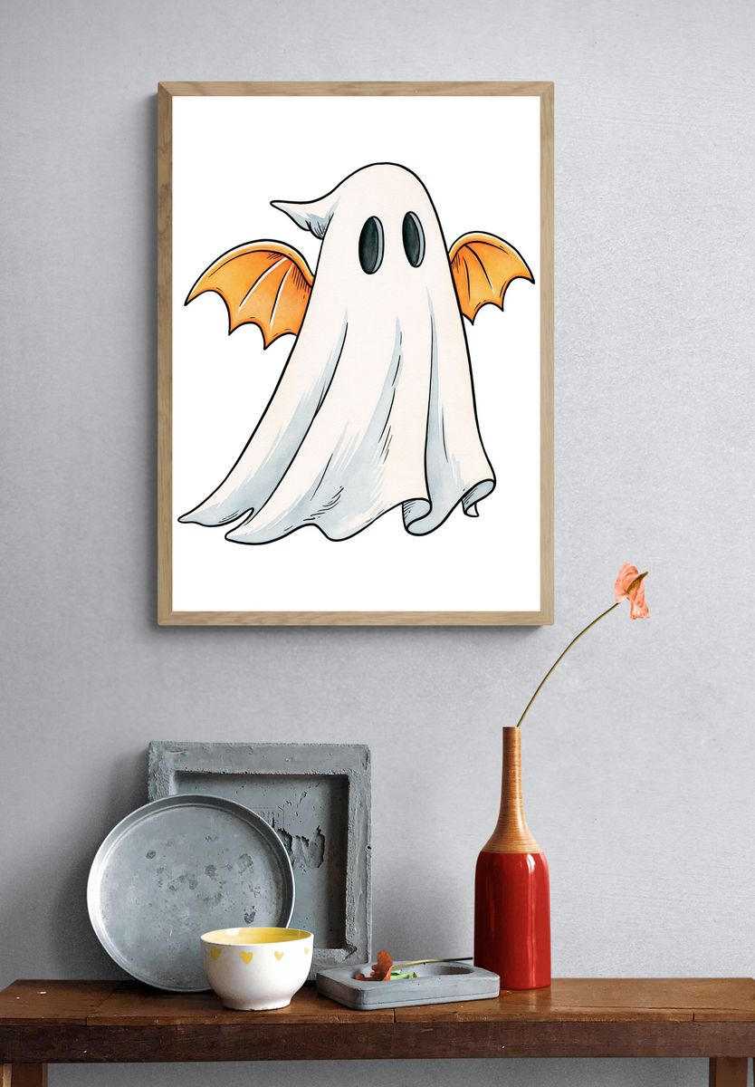 Cute Ghost Bat Cartoon Poster. — room view 3