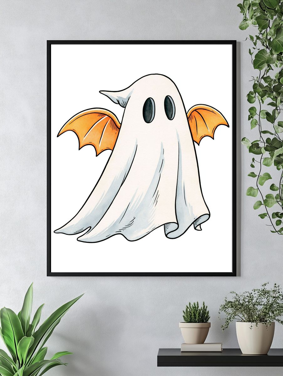 Cute Ghost Bat Cartoon Poster. — room view 4