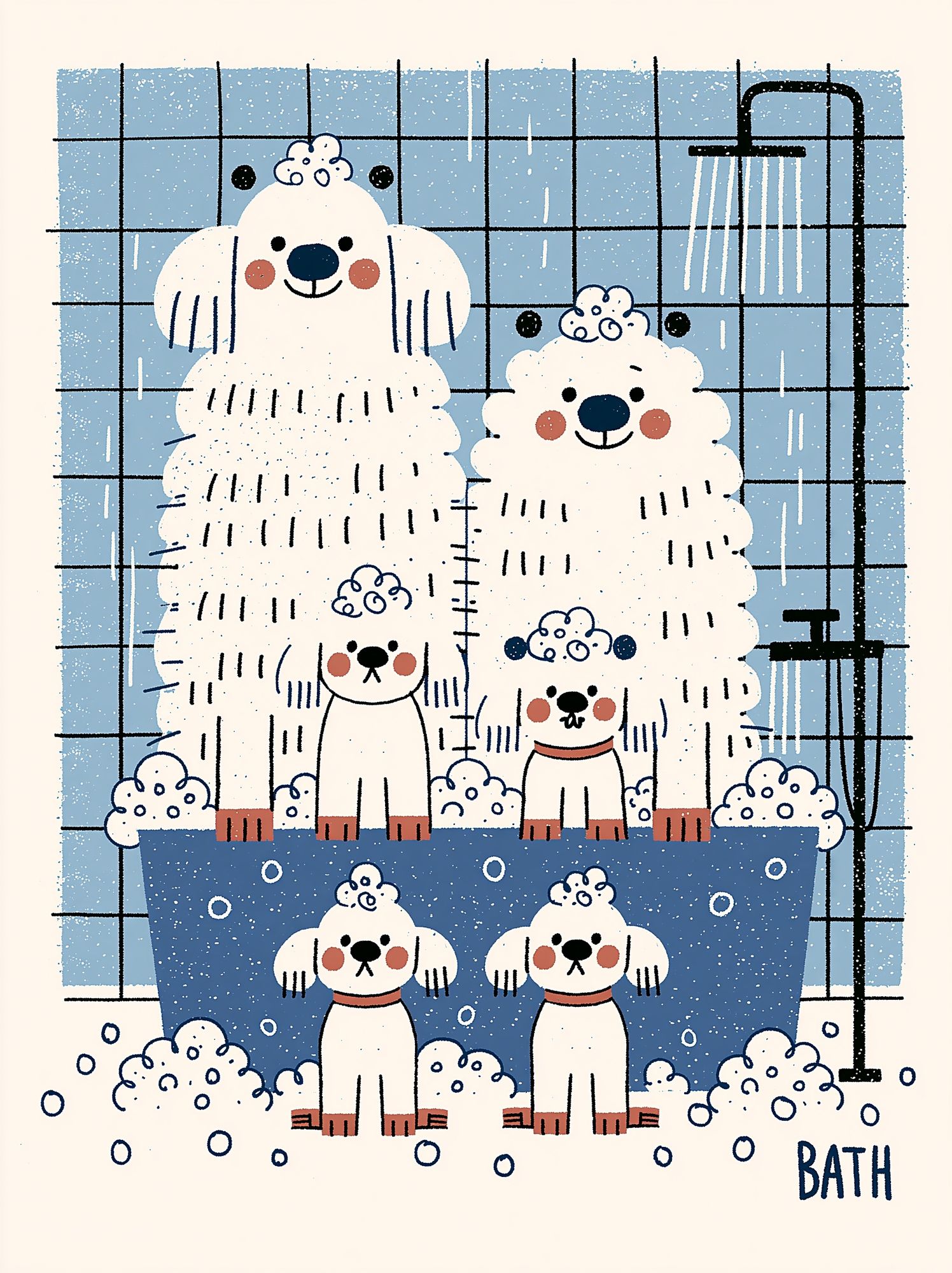 Poodle Bath Time Illustration Poster. poster detail
