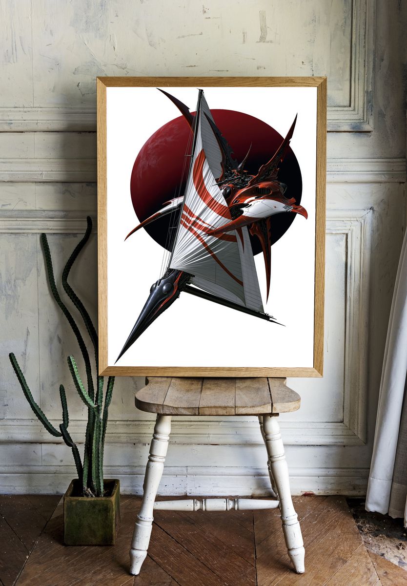 Futuristic Sailcraft Illustration Poster. room preview