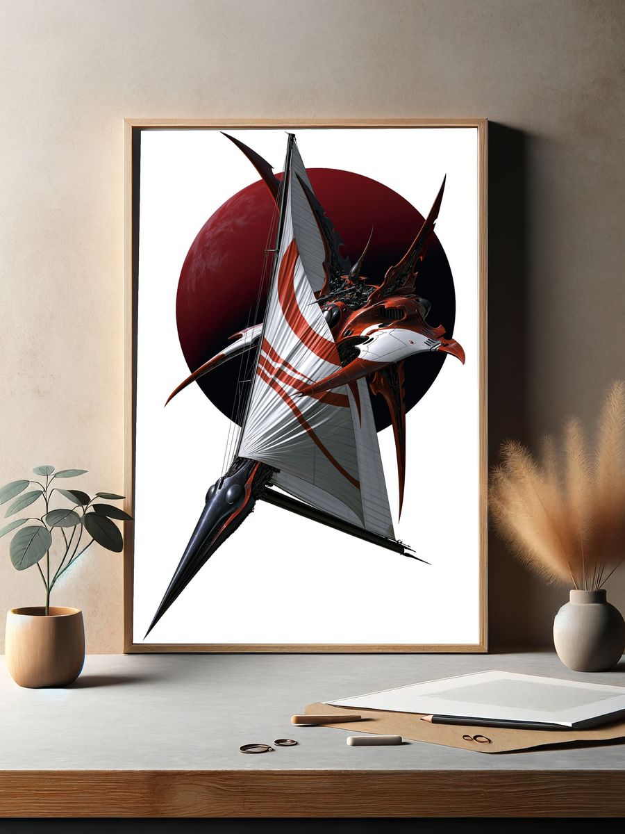 Futuristic Sailcraft Illustration Poster. — room view 2
