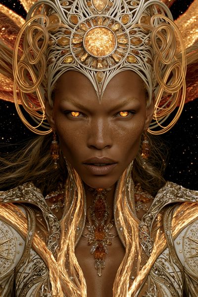 Golden Celestial Queen Portrait Print.
