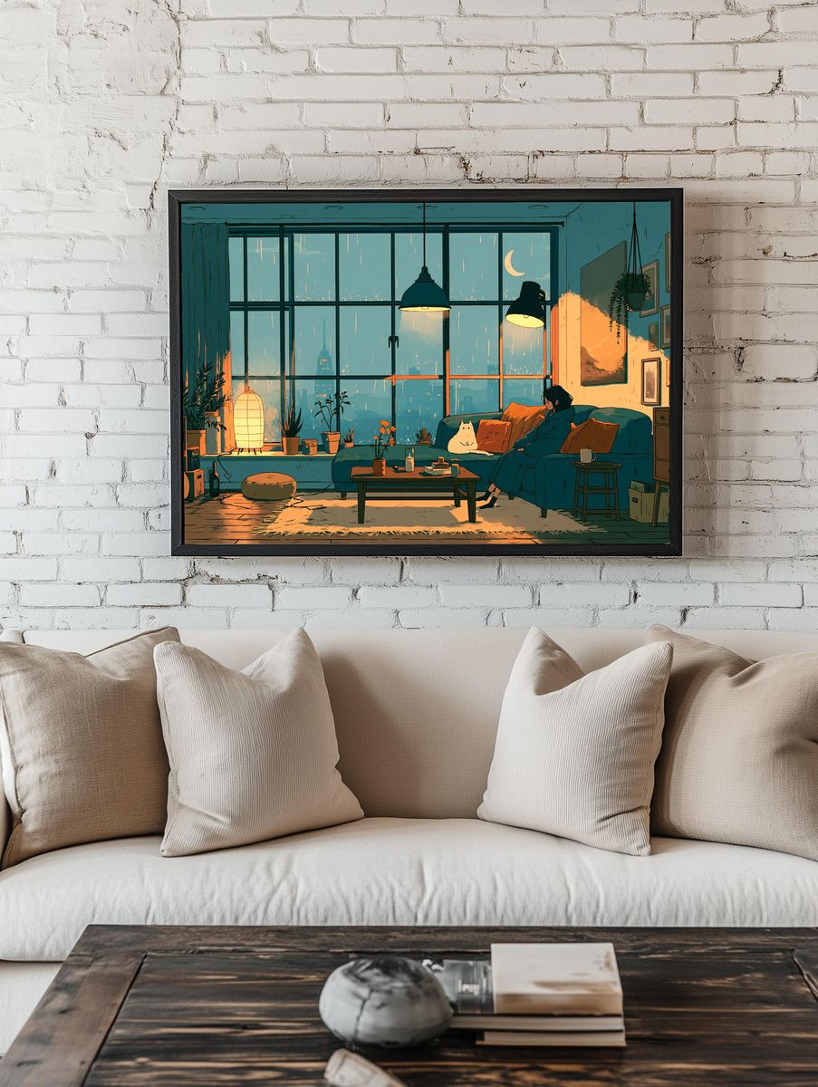 Cozy City Apartment Illustration Poster. room preview