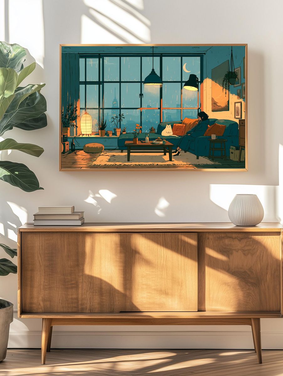 Cozy City Apartment Illustration Poster. — room view 3