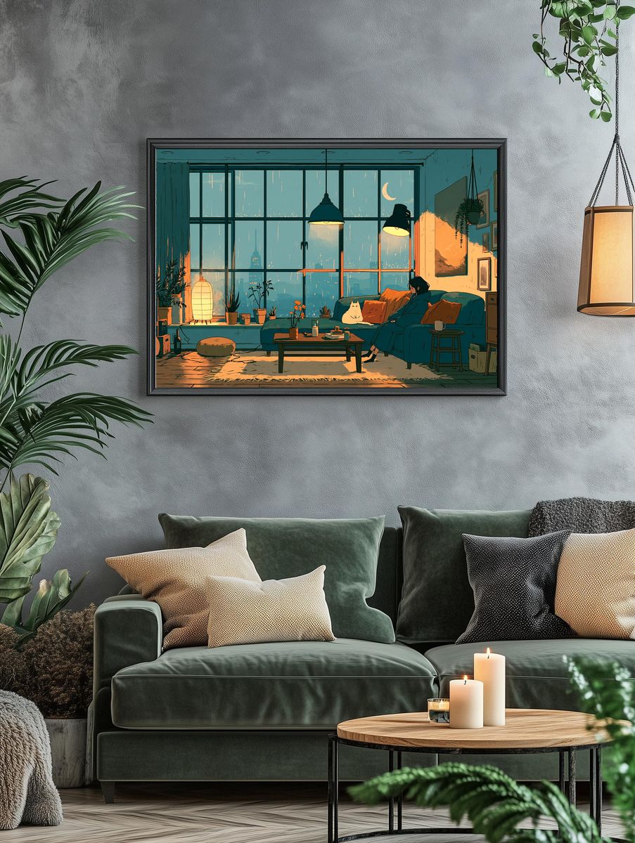 Cozy City Apartment Illustration Poster. — room view 4