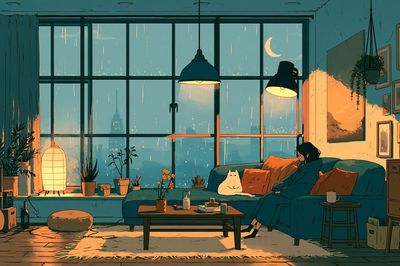Cozy City Apartment Illustration Poster.