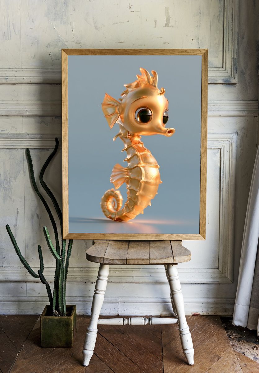Golden Seahorse Digital Art Poster. room preview