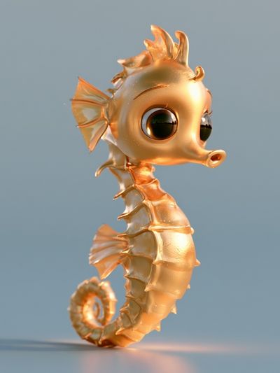 Golden Seahorse Digital Art Poster.