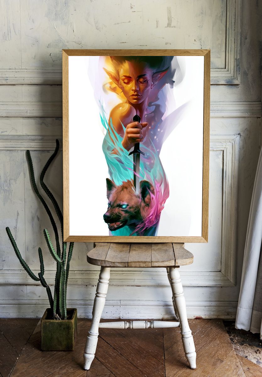 Elf and Hyena Fantasy Illustration Poster. room preview