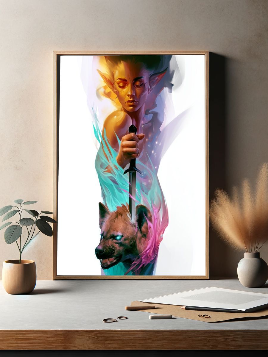 Elf and Hyena Fantasy Illustration Poster. — room view 2