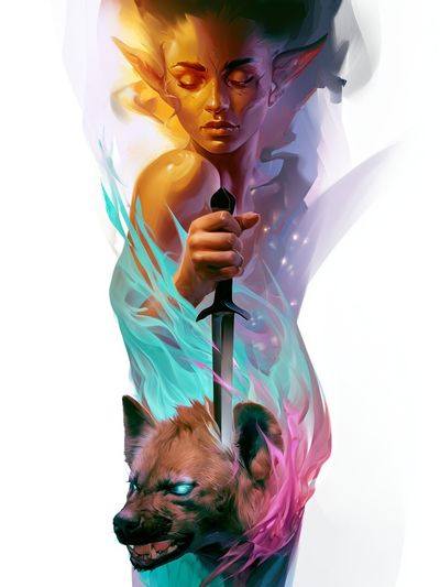 Elf and Hyena Fantasy Illustration Poster.