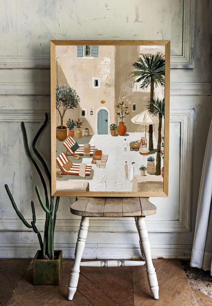 Mediterranean Courtyard Illustration Poster. room preview