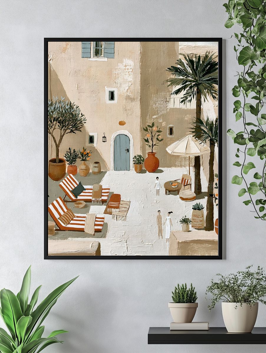 Mediterranean Courtyard Illustration Poster. — room view 4