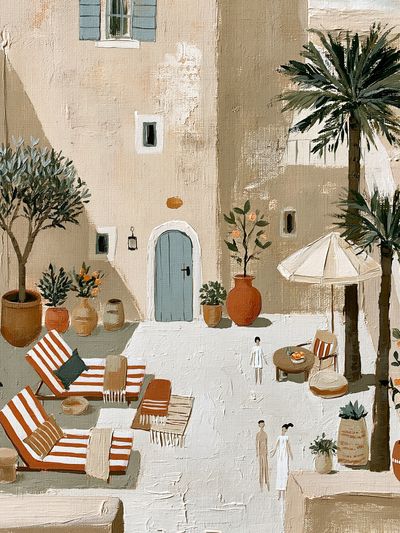 Mediterranean Courtyard Illustration Poster.