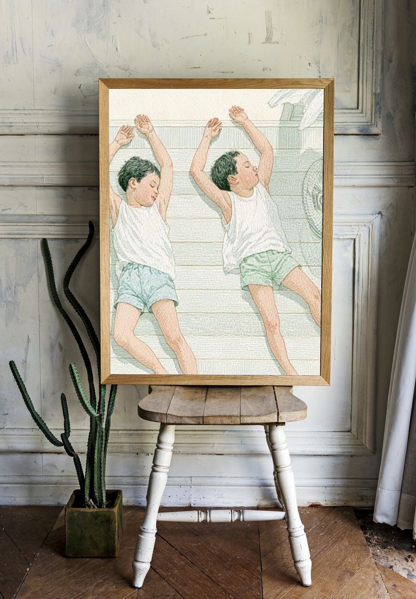 Sleeping Boys Watercolor Print. room preview