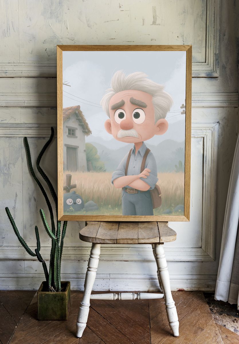 Whimsical Old Man Village Print. — room view 1