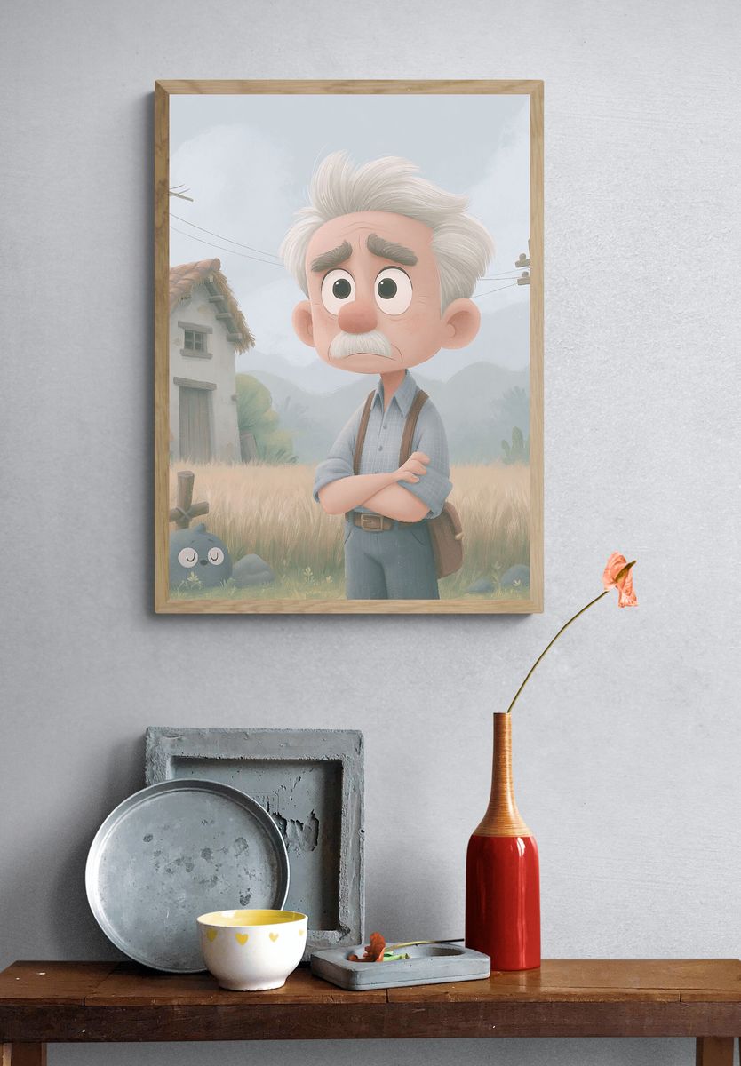 Whimsical Old Man Village Print. — room view 3