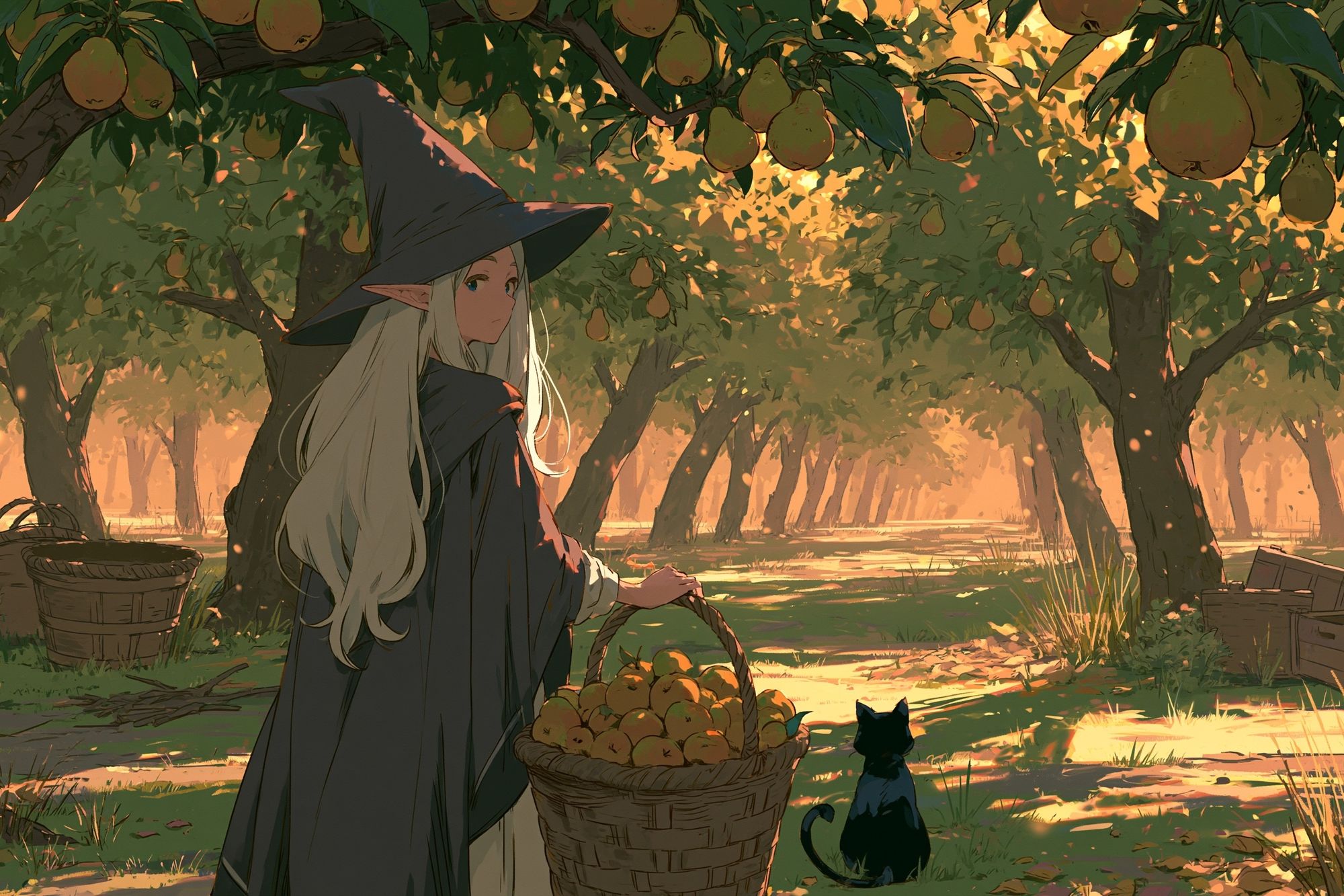 Elven Orchard Harvest Illustration Poster. poster detail