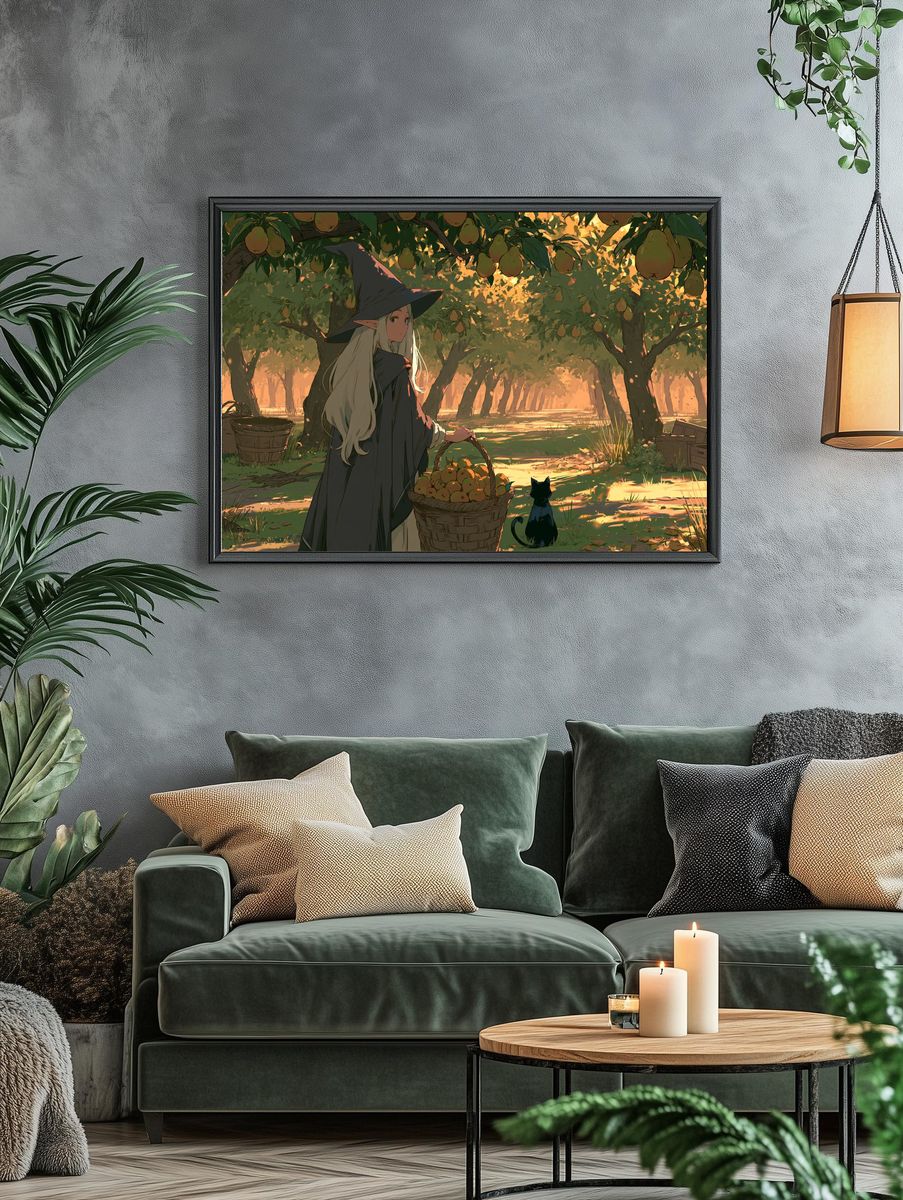 Elven Orchard Harvest Illustration Poster. — room view 4