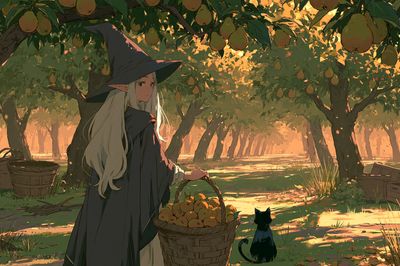 Elven Orchard Harvest Illustration Poster. poster print