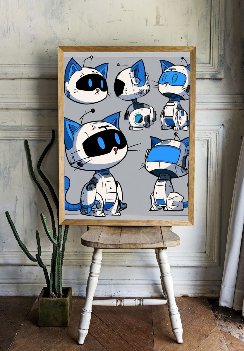 Robot Cat Character Illustration Poster. room preview
