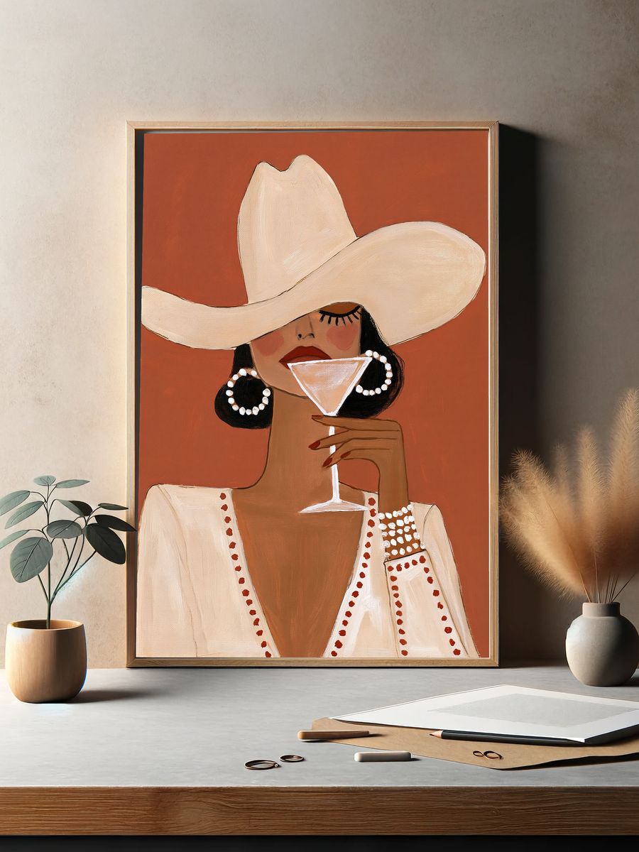 Cowgirl with Martini Illustration Poster. — room view 2