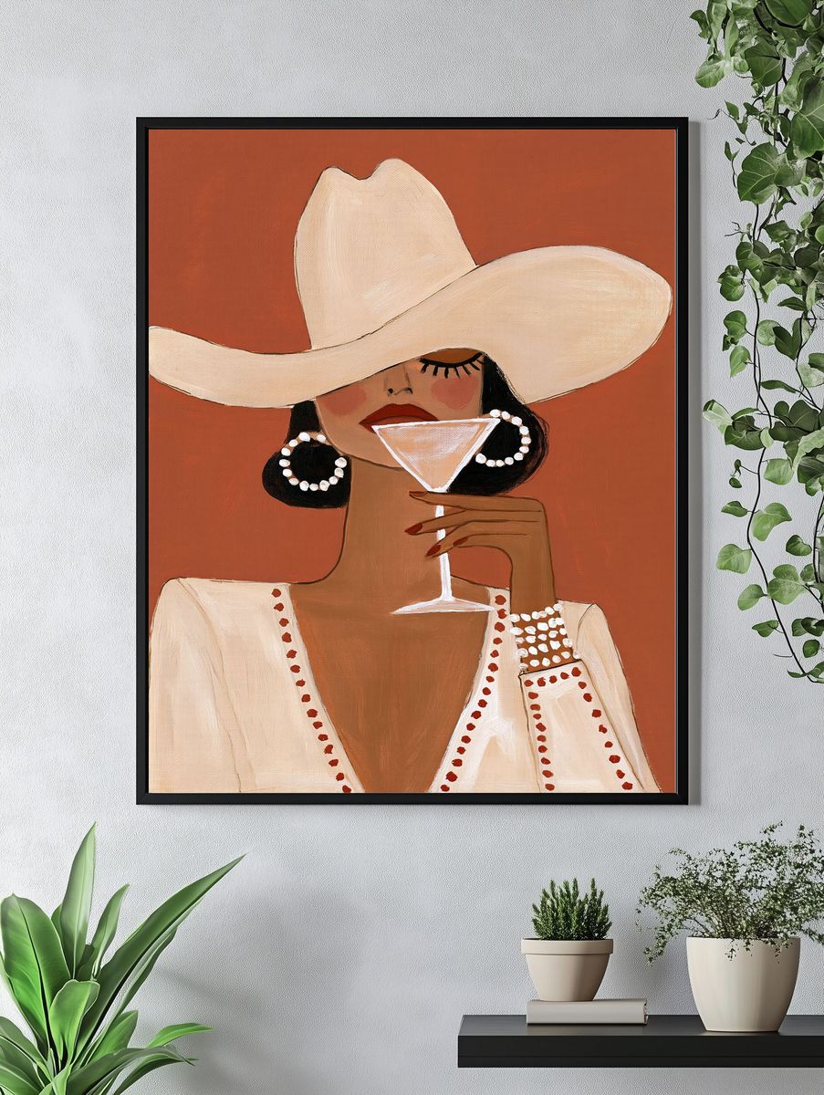 Cowgirl with Martini Illustration Poster. — room view 4