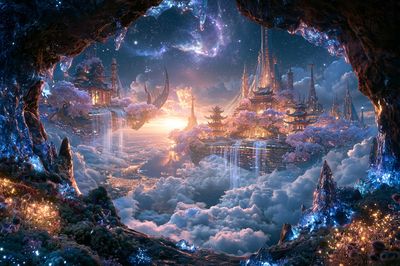 Celestial Pagoda Dreamscape Print. poster