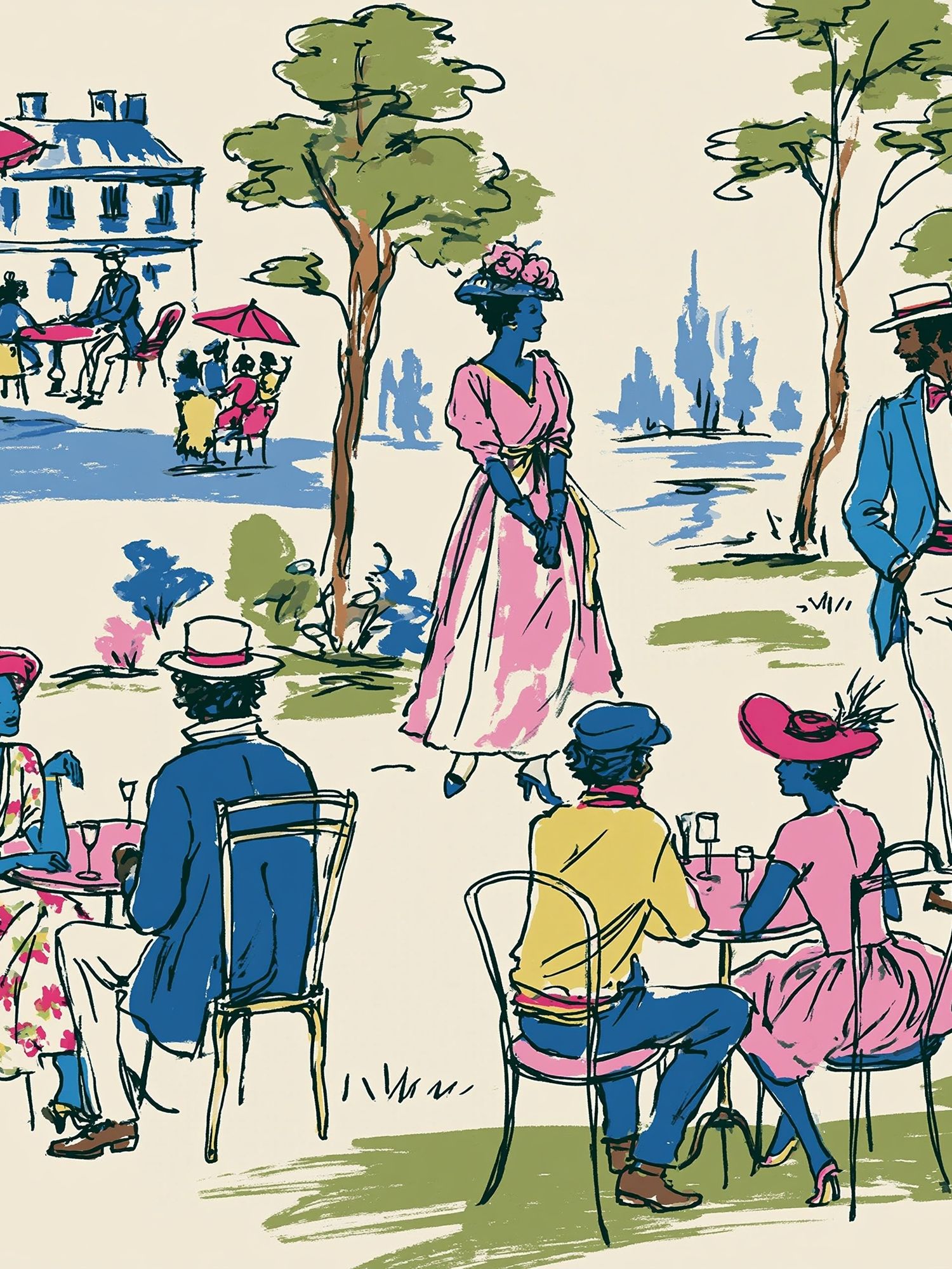 Parisian Garden Café Illustration Poster. poster — illustration art
