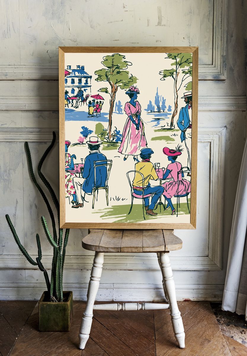 Parisian Garden Café Illustration Poster. room preview