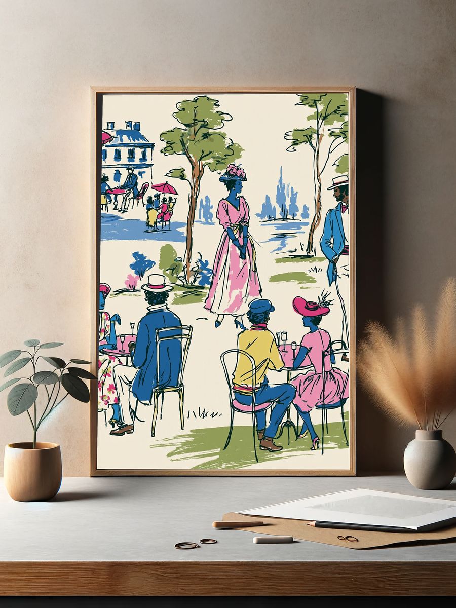 Parisian Garden Café Illustration Poster. — room view 2