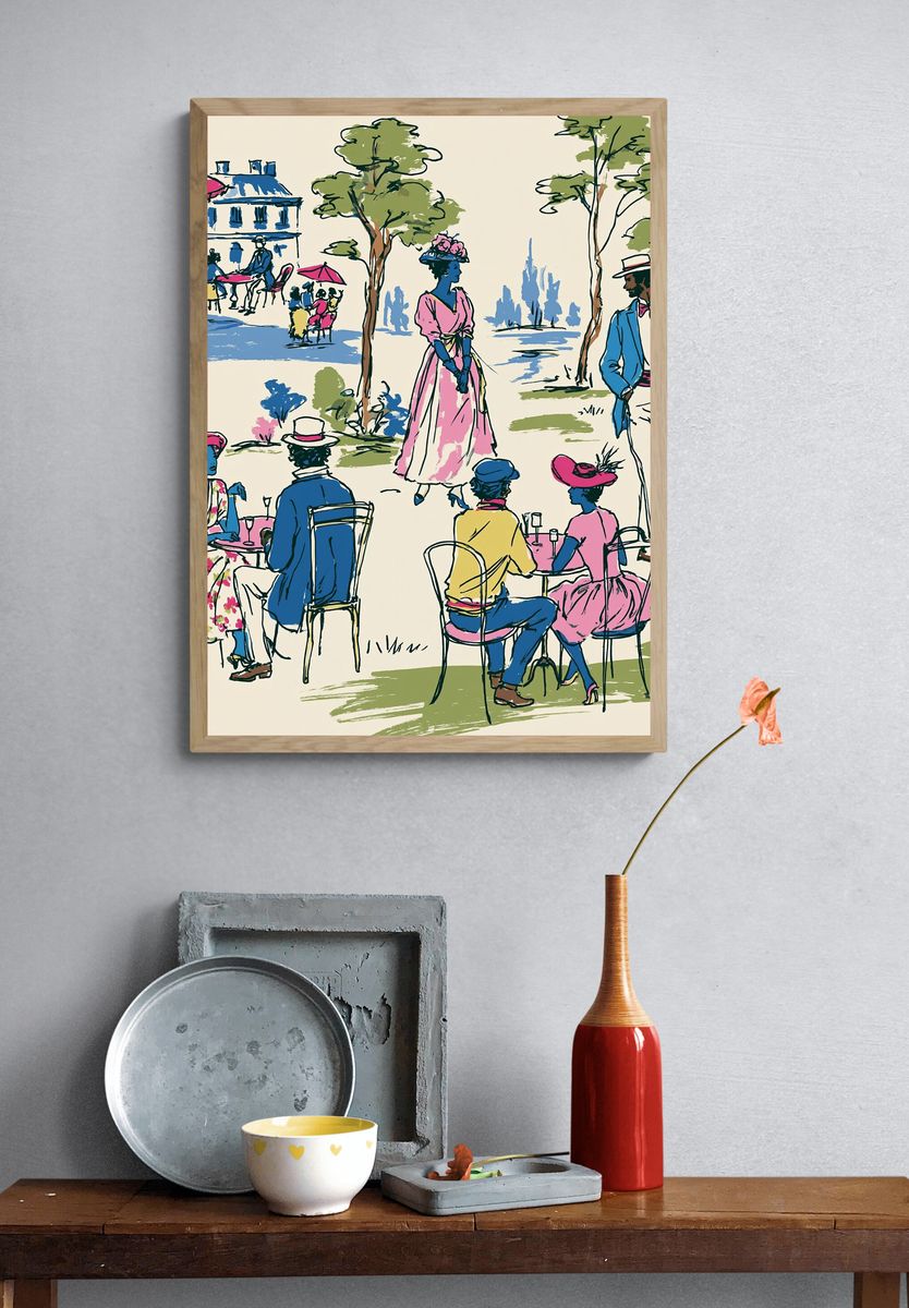 Parisian Garden Café Illustration Poster. — room view 3