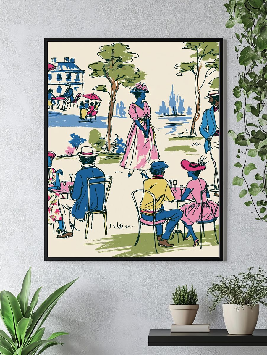 Parisian Garden Café Illustration Poster. — room view 4