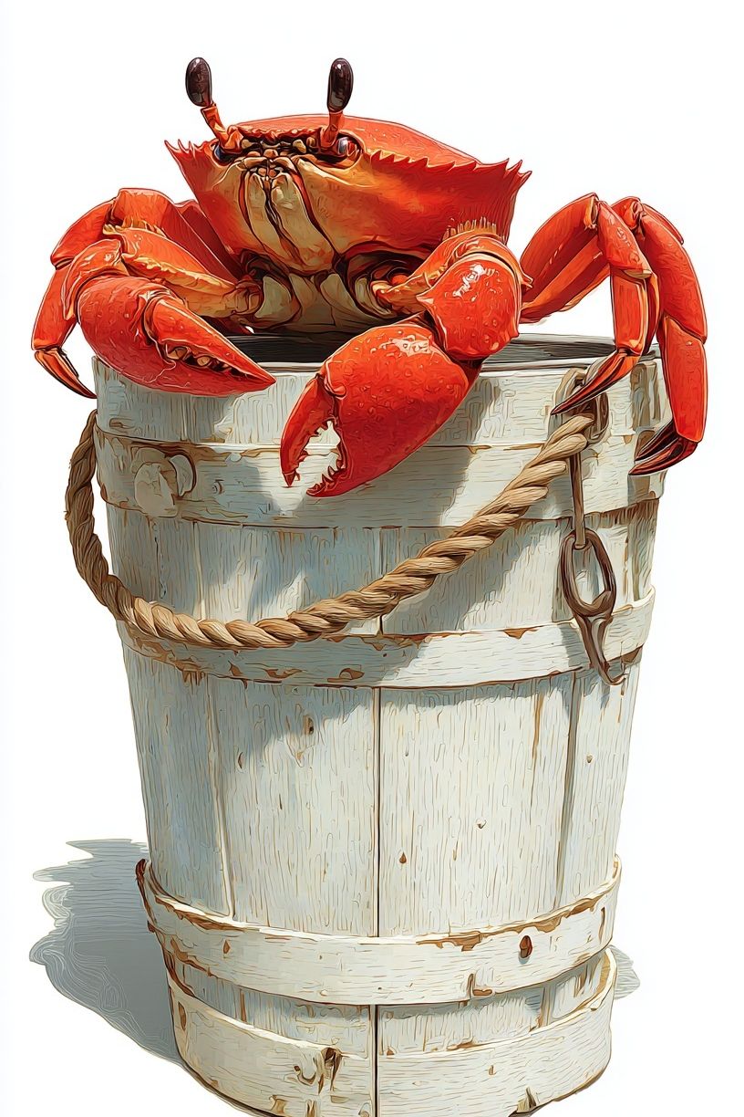 Crab in Bucket Illustration Poster. poster — illustration art