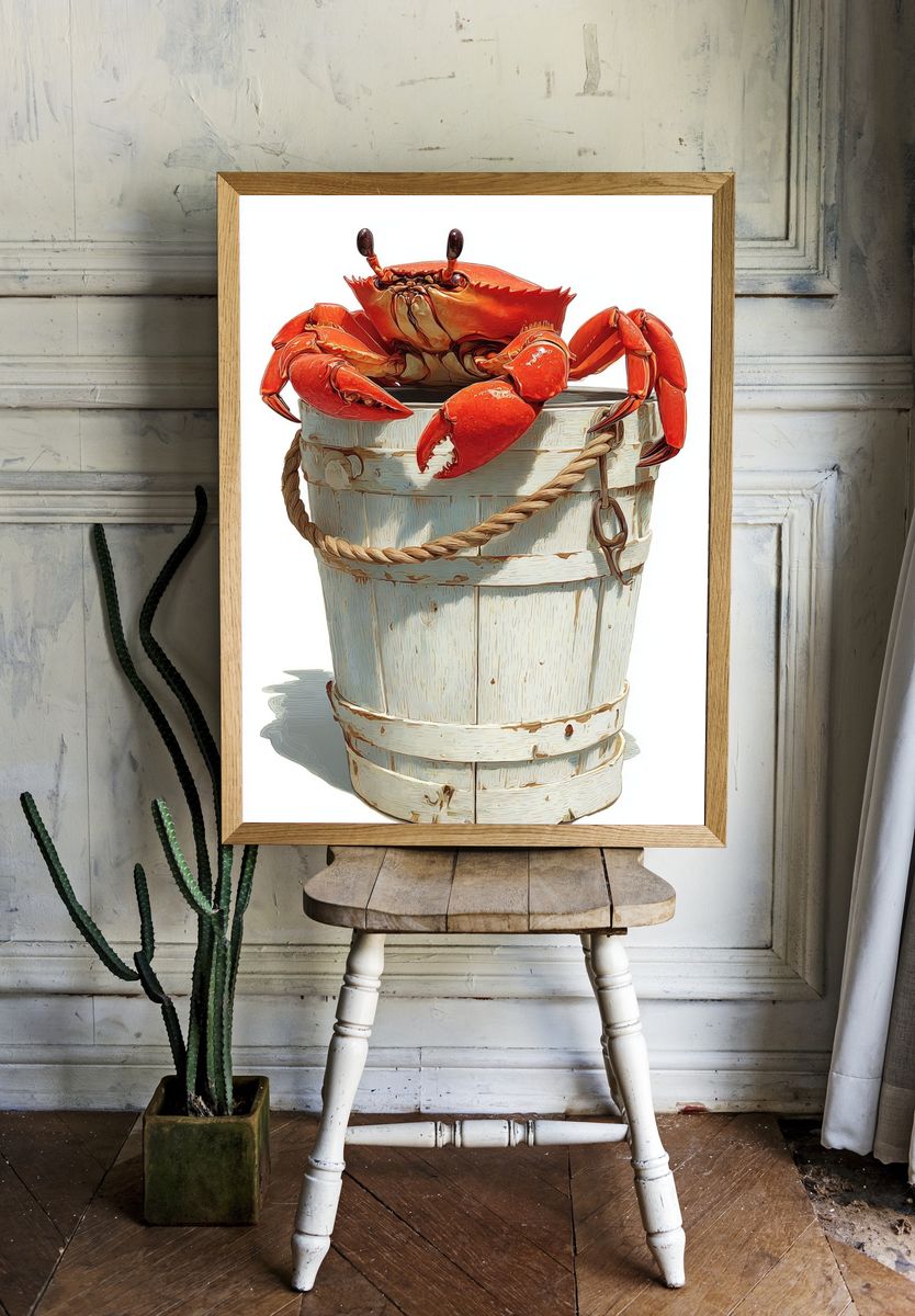 Crab in Bucket Illustration Poster. — room view 1