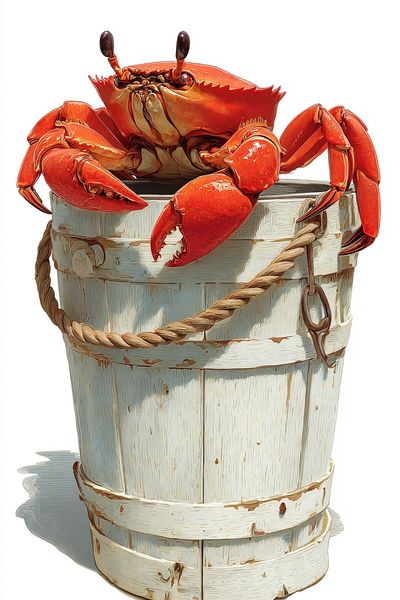 Crab in Bucket Illustration Poster. poster print