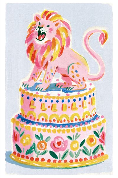 Pink Lion Cake Illustration Poster. poster