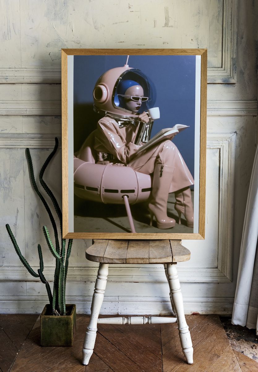 Retro Astronaut Reader Print. — room view 1