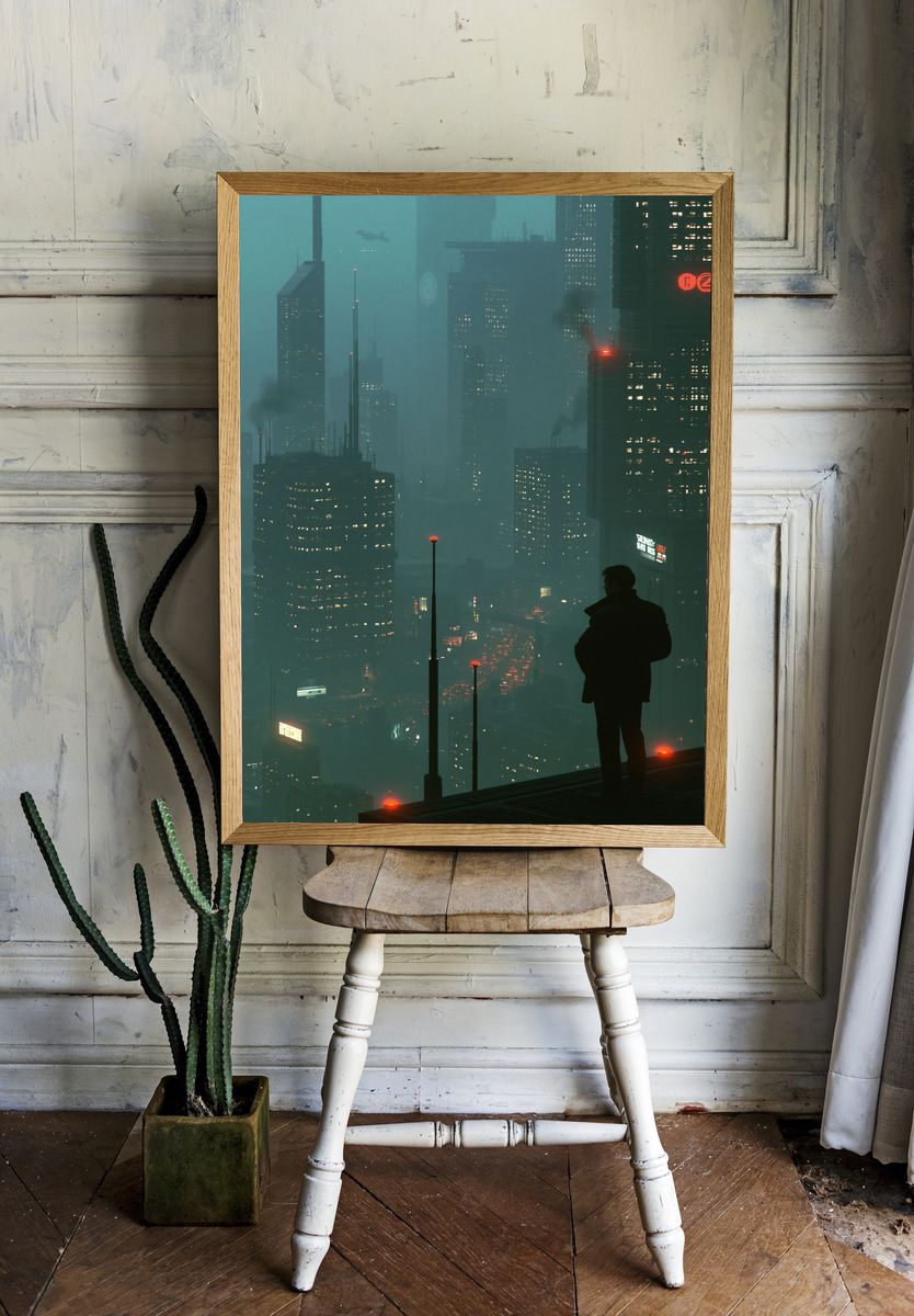 Cyberpunk City Silhouette Poster. room preview