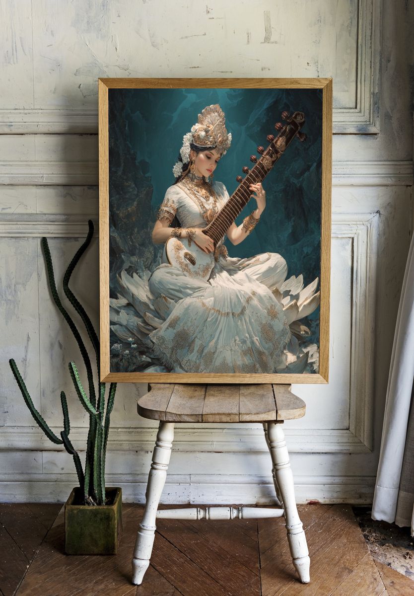 Classical Sitar Portrait Print. — room view 1